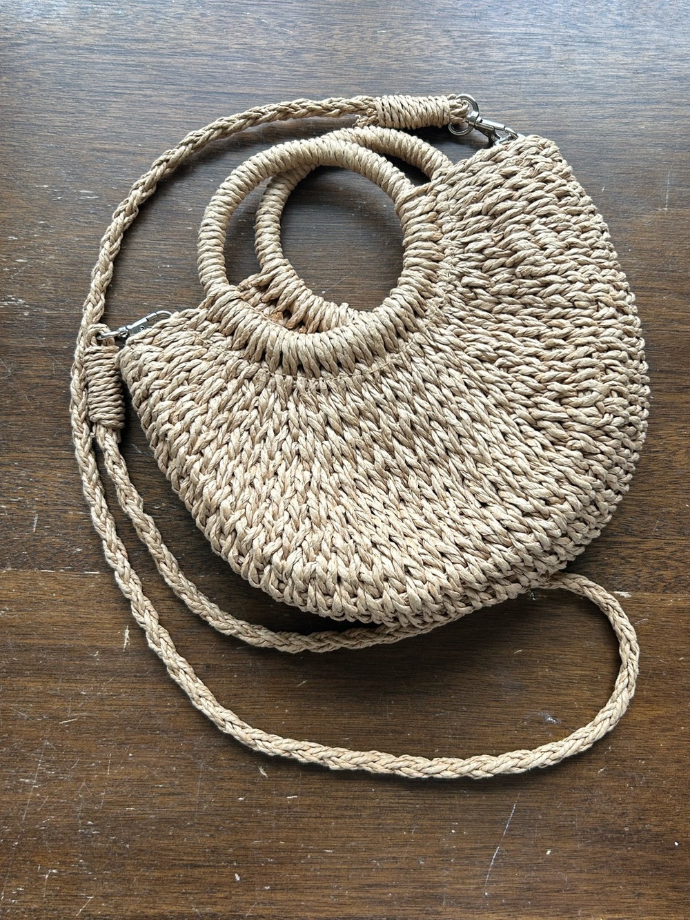 Braided Round Handle Crossbody Bag in Natural Straw